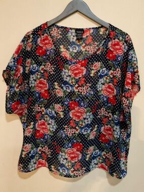 Torrid Women's Dark Floral and Polka Dot Blouse